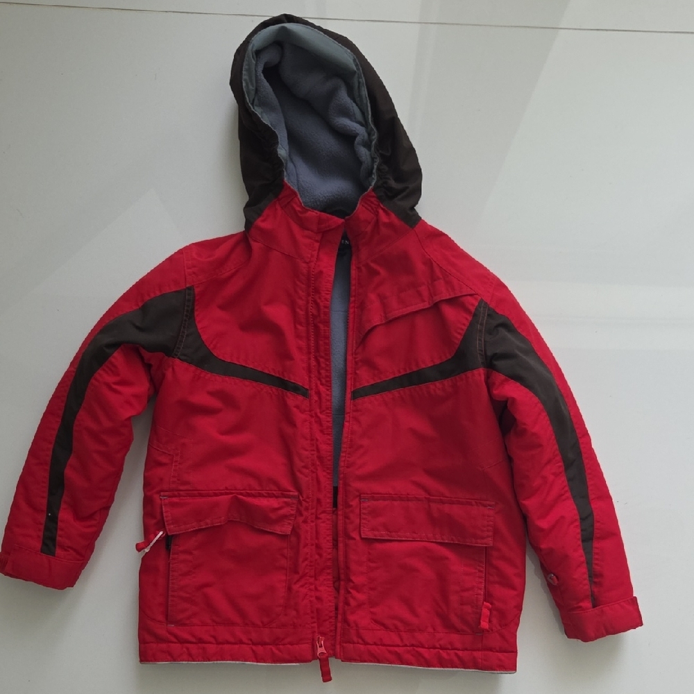 Lands' End Red and Black Raincoat with Weather-Resistant Material